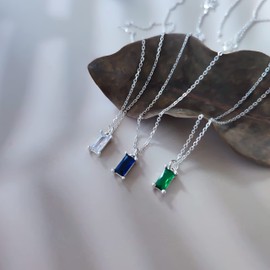 Simulated Sapphire Rectangle Charm Necklace, Elegant Jewelry, Blue Gemstone Necklace for Women, 925 Silver Pendant for Everyday Wear (Sapphire - Blue)