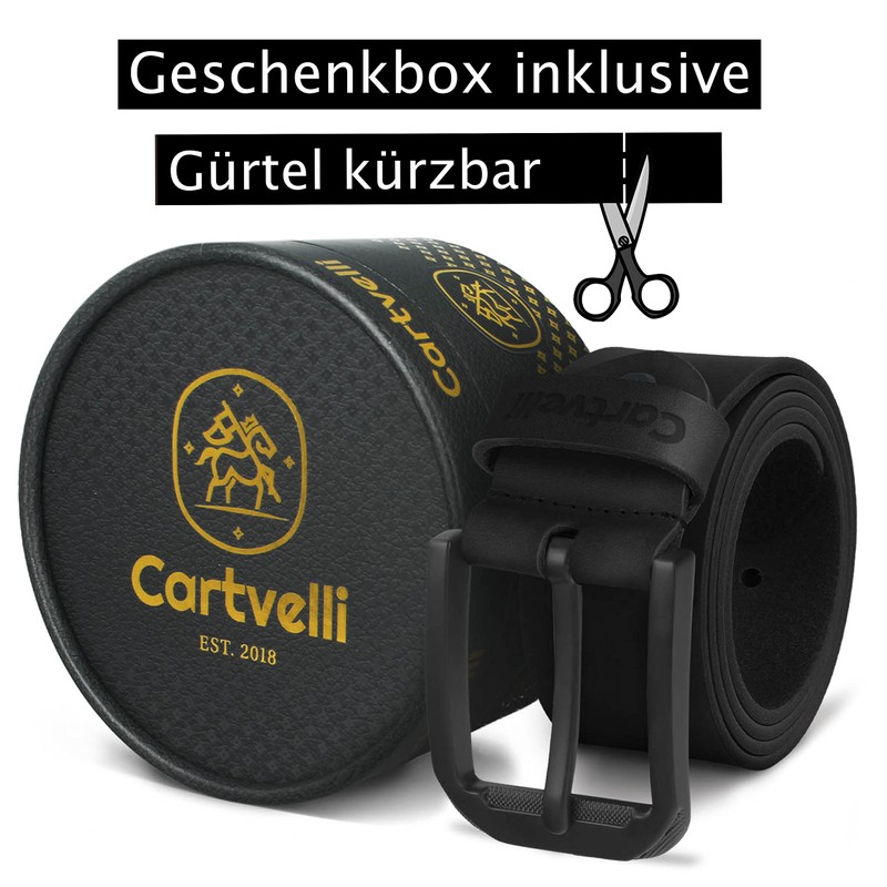 Cartvelli Men's Genuine Leather Belt, Black, 40 mm, Made in