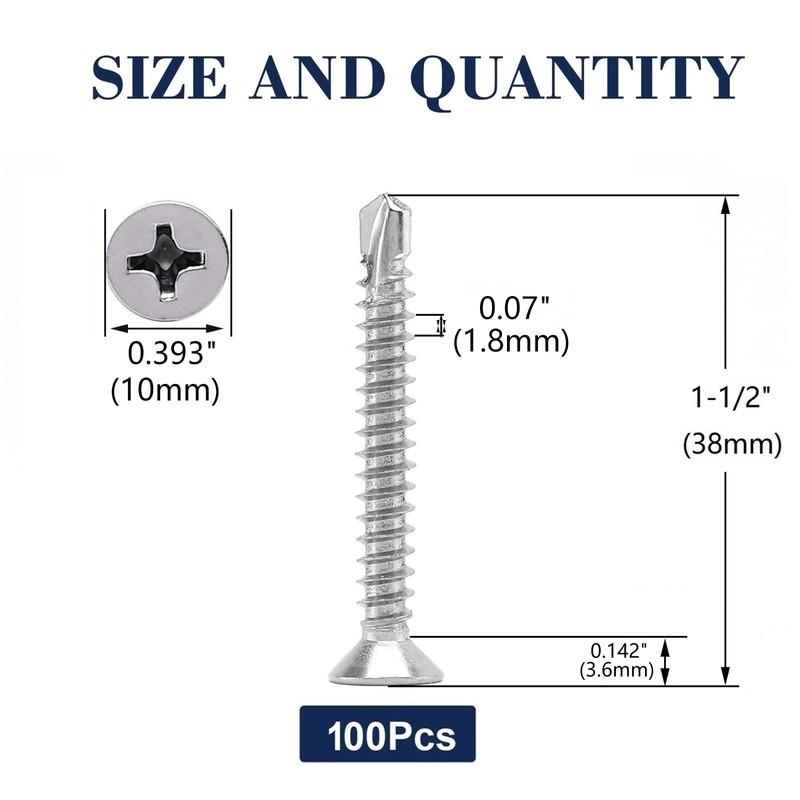 #12 x 1-1/2" Sheet Metal Screws 100Pcs 410 Stainless Steel
