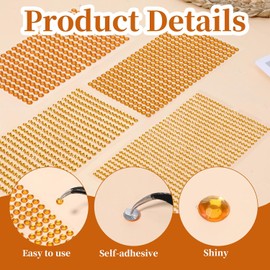 Piriuuo 1792 piezas de pegatinas amarillas con diamantes de imitación, 3/4/5/6 mm, gemas doradas, gemas para el cabello, pegatinas de gemas autoadhesivas, para festivales, cristales de perlas para