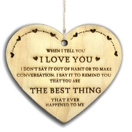 I Love You Plaque Gift Wooden Hanging Heart Love Heart Wooden Sign Friendship Quote Gift for Her for Him