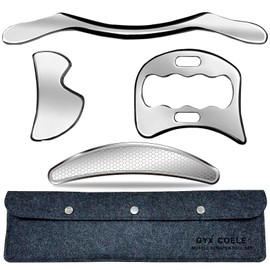 GYX COELE 4 in 1 Muscle Scraper Stainless Steel Gua Sha Massage Tool Set with Bag,IASTM Scraping Tools for Muscle Treatment