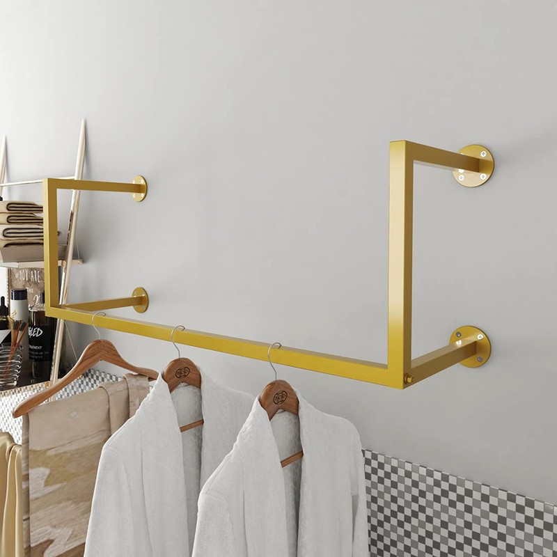 HOMEKAYT Gold Wall Clothing Rack, Wall-Mounted Clothes Rack, Modern Clothes