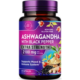 Ashwagandha Supplements 2100 mg - Extra Strength Ashwagandha Capsules for Women with Plant Powder & Root Extract, Black Pepper for High Absorption, Non-GMO, Bottled in the USA, 60 Vegetarian Capsules
