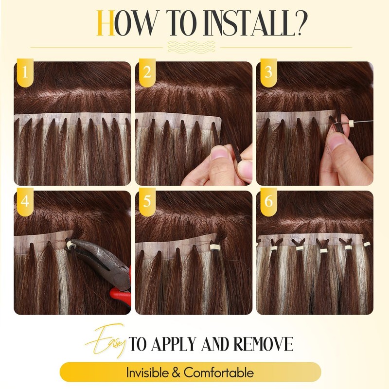 Remy Human Hair Extensions T4/27 Highlight Invisible Hole Weft Human