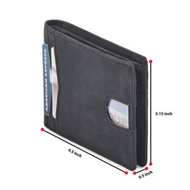 Wallet for Men Bifold Real Leather Slim RFID Blocking Front Pocket Minimalist Stylish Design with ID Window in Gift Box (Crazy Horse, Black)