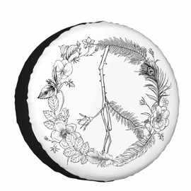 Peace Sign Spare Tire Cover 15 inch Wheel Boho Hippie Wreath Protectors Weatherproof Universal for Trailer Tire Cover Rv SUV Truck Camper Travel Trailer