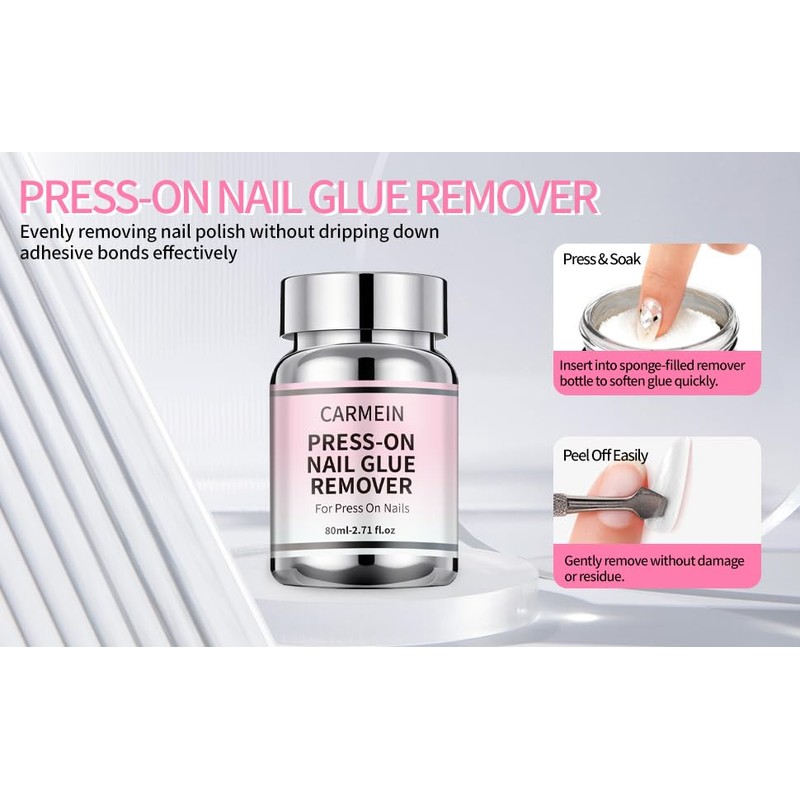 Press-On Nail Glue Remover, 80ml/2.71 fl.oz, Separate Bottles Design (Leak-Proof),