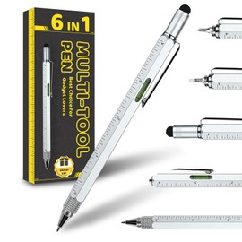 Multitool Pen Cool Gadgets Tools, Gifts for Men Dad Him Birthday Father's Day, Tactical Pen with Stylus, Level, Rulers, Screwdrivers, Boyfriend Husband Carpenter Gift Accessories(Silver)