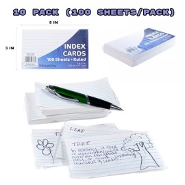 Craft County 10 Pack of Ruled Index card (100 pcs each pack) - studying, playing