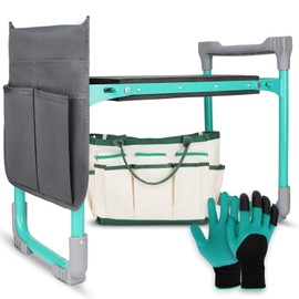 WEILISEN Garden Kneeler and Seat 2-in-1 Foldable Bench, with Storage Bags & Non-Slip Foam Pad