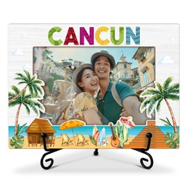 AWDSTN Cancun Picture Frame, 4x6 inches Photo Frame for Tabletop Display, Vacation In Cancun, Honeymoon, Anniversary, Wedding Gifts for Family Friends Couples, Wooden Frames for Home Decor-01
