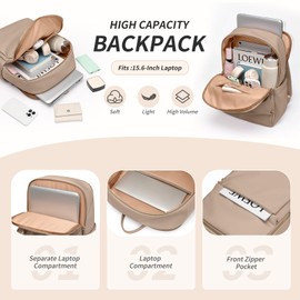 GOLF SUPAGS Women Backpack Casual Daypack for Work Travel College Backpack Purse Fits 15.6 Inch Notebook (Champagne), champagne color upgrade, 15.6 inches