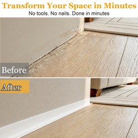 Self-Adhesive Flexible Baseboard Molding Trim – 20 Ft Vinyl Wall Base for Curved Walls and Uneven Floors, Protect or Decorate Apartment, Kitchen, Bathroom Walls, Waterproof Peel and Stick Installation