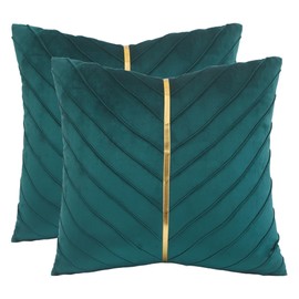 Tosleo Peacock Blue Velvet Throw Pillow Covers 22x22 inch Pack of 2 with Gold Leather Decorative Couch Pillowcases Luxury Modern Pillow Cover for Living Room Bedroom Sofa Cushion Bed 55x55cm