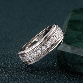 SweetJew Mens White Gold Wedding Band 925 Sterling Silver Rings For Men 1ct 11 Round 5A Cubic Zirconia Promise Rings For Him Size 10.5