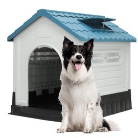 MoNiBloom 38.5 Inch Dog House for Large Dogs, Outside Insulated Plastic Dog Shelter, Weather-Proof Sturdy Dog Kennel with Elevated Floor and Air Vents, Easy Assembly Indoor Outdoor Doghouse