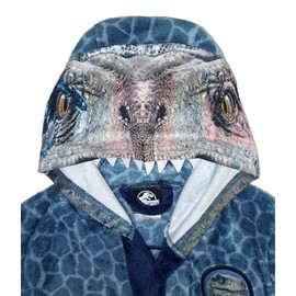 Jurassic World Dinosaur Boys Blue Raptor Fleece Robe (10-12, Blue)