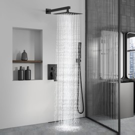 Aolemi Shower Faucet Set Rain Shower System with Handheld Spray Bathroom Shower Combo Rough-in Valve and Shower Trim Kit Included Matte Black 8 Inch Wall Mount Shower Head