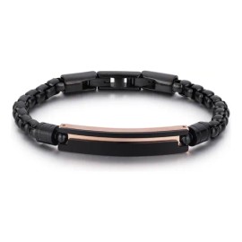 Brazalete Negro De Acero Inoxidable Con Barra Bicolor