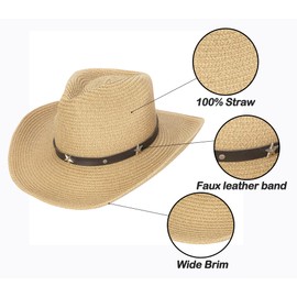 KorhLeoh Toddler Kids Western Straw Cowboy Hat Summer Cowgirl Beach Sun Hat for Baby Boys Girls 2-4 Years Khaki