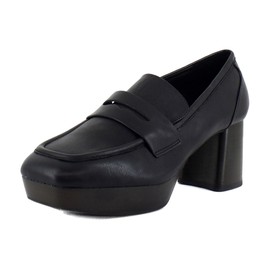 Comfortable Women's Tailored Platform Loafer in Black Leather Leather