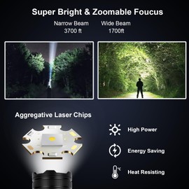 Flashlights High Lumens Rechargeable, 900,000L Handheld Super Bright Led Flashlight Powerful with 5 Light Modes, Cob Side Light, USB C, Waterproof, Zoomable, Tactical Flash light for Emergency