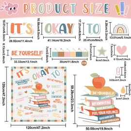 Boho Motivational Bulletin Board Set Affirmation Station Classroom Decorations It is Okay to Feel Paper Cutouts Rainbow Positive Bulletin Board for Back to School Supplies Chalkboard Wall Door Decor