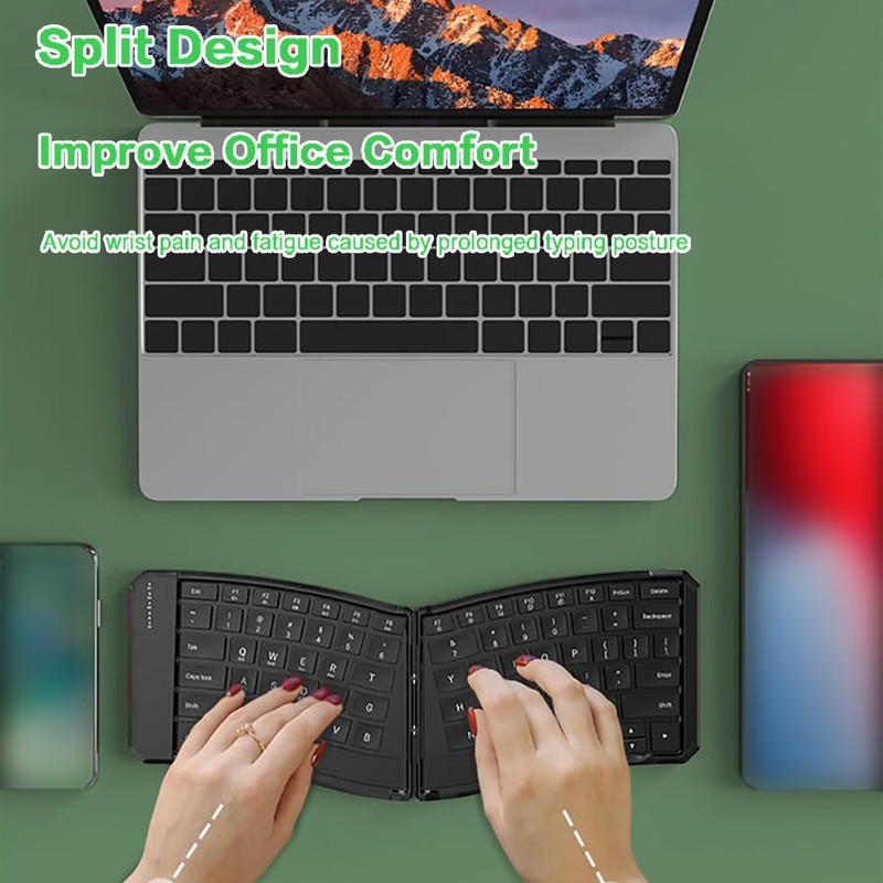 JOMAA Ergonomic Folding Bluetooth Keyboard,Portable Keyboard for Business Travel, for