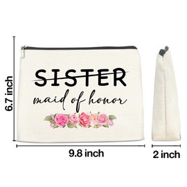 LGLZSHP Maid of Honor Gifts Makeup Bag Bridesmaids Proposal Gifts From Bride Wedding Gifts for Her Sister Bestie BFF Cosmetic Bag Zipper Makeup Pouch