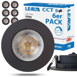 max K O M F O R T Set of 6 LED recessed spotlights, LEA-Pro 7 W, ultra flat, warm white, neutral white, cool white, 3-level dimmable, IP20, 230 V, recessed spotlight, black