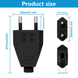 Pack of 4 Euro Plug Flat, Euro Plug Flat 250 V 2.5 A, Power Plug Flat, Euro Plug Flat, Flat Plug, Schuko Plug Flat, Power Plug for Europe (Black)