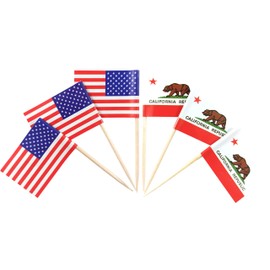 JBCD California Toothpick Flag Small Mini Cupcake Topper Flags, 100pcs USA and 100pcs California