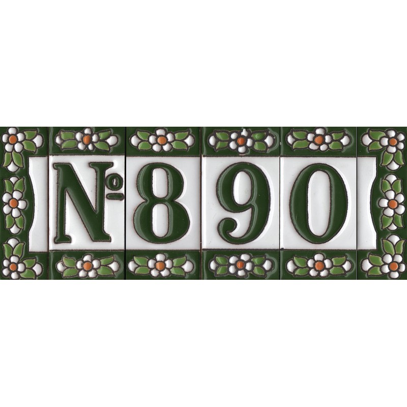 Green Floral Ceramic House Numbers & Letters Tile Size 7.5cm