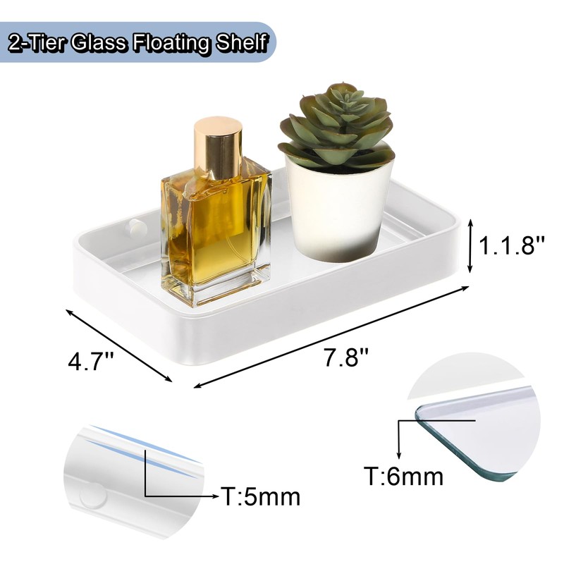 Z metnal Small Glass Bathroom Shelves, White Bathroom Floating Shelf,