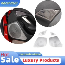 car-king888 Silver Steel Car Door Louds Speaker Cover Grille Trim For Corvette C7 2014-2019