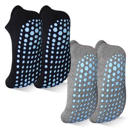 DECOVICI Yoga Grip Women Socks, Non Slip Pilates Socks with Grippers Slipper Ankle Athletic Socks for Dance, Fitness, Gym, Hospital, Home, Trampoline 2 Pairs(Black+Gray,L)