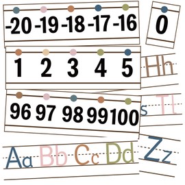32 Pcs A-Z Alphabet Cards and -20 to 100 Math Number Line Bulletin Board Border for Classroom Decorations Wall Pre-School Kindergarten Nursery Elementary Educational Material (Boho Line)
