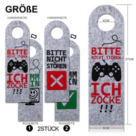 XIAONIU Bitte Nicht stören, ich zocke oder komm rein, Pack of 2 Felt Door Pendants, Gamer Gift, Gamer Room Decoration, Gamer Gift, Teenager Boys Gift, Cool Things for Boys (Grey)