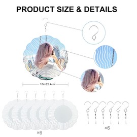 Nubaka 6 Pack Sublimation Wind Spinner,10inch Round 3D Stainless Steel Hanging Wind Spinner Kinetic Wind Sculpture Yard Art Decorations Indoor/Outdoor Décor