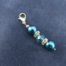 Pemby Studio SPARKLY OCEAN BLUE Beaded Charm Zipper Pull Planner Journal Keychain Add On Clip