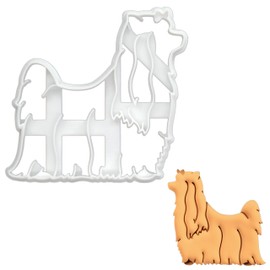 BAKERLOGY Yorkshire Terrier Face Dog Body with Long Hair in Display State Cookie Cutter - Yorkie Cookie Cutter, Detailed Cookie Cutter