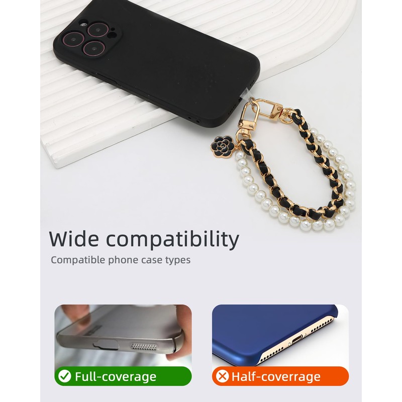 YJUBAOA 2 pcs Beaded Pearls Phone Wrist Strap, Detachable CellPhone