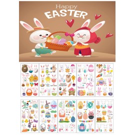 Norinoya 10 Sheets(110PCS) Easter Tattoo Temporales for Kids,Bunny Egg Chicks Tattoo Stickers,Facial Hands Available,Easter Party Decorations