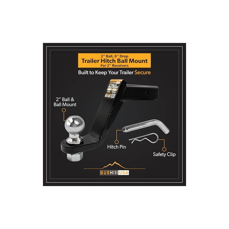 GusHill USA GH45064 Trailer Hitch Mount with 2-Inch Ball &