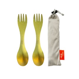 TiTo Titanium Spork 2-in-1 Multifunctional Spoon Fork Lightweight Portabale Flatware for Outdoor Camping Travel Picnic Utensils with Bag Tableware (Bright Golden)