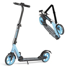 SIMATE Kick Scooter for Kids Teens & Adults, 4 Adjustable Heights, 8IN All Terrain Big Wheels, Dual Brakes & Dual Suspension, Foldable and Lightweight, Gifts for Girls Boys