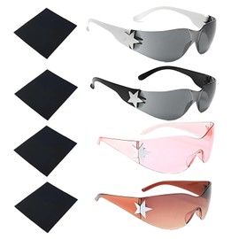 YSFVNP 4Pcs Rave Glasses, Wrap Around Sunglasses Women, Rimless Fashion Wrap Around Women with Scrubible Cloth Trendy Oversized Shades Cool for Party Beach Travel Clothes Accessories