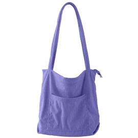 ZhengYue Corduroy Women Tote Bag Large Cord Shoulder Bag with Zipper and Pockets Large Capacity for College School Work Travel Shopping Travel Daily Use Purple