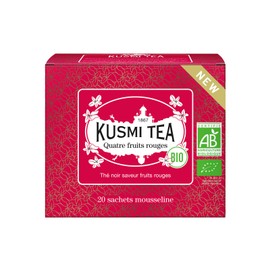 Kusmi Tea Four Red Fruits - 20 Muslin Tea Bags - Organic Black Tea Flavored with Strawberries, Raspberries, Redcurrants & Cherries